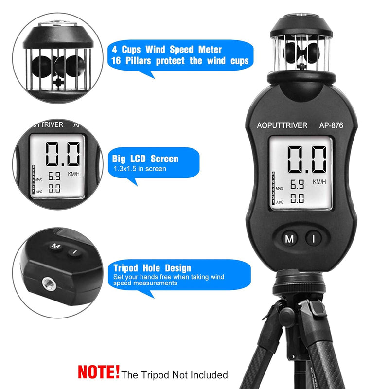 AOPUTTRIVER Windmesser Hand AP-876 Windmessgerät Windgeschwindigkeitsmesser Messung der Luftgeschwin
