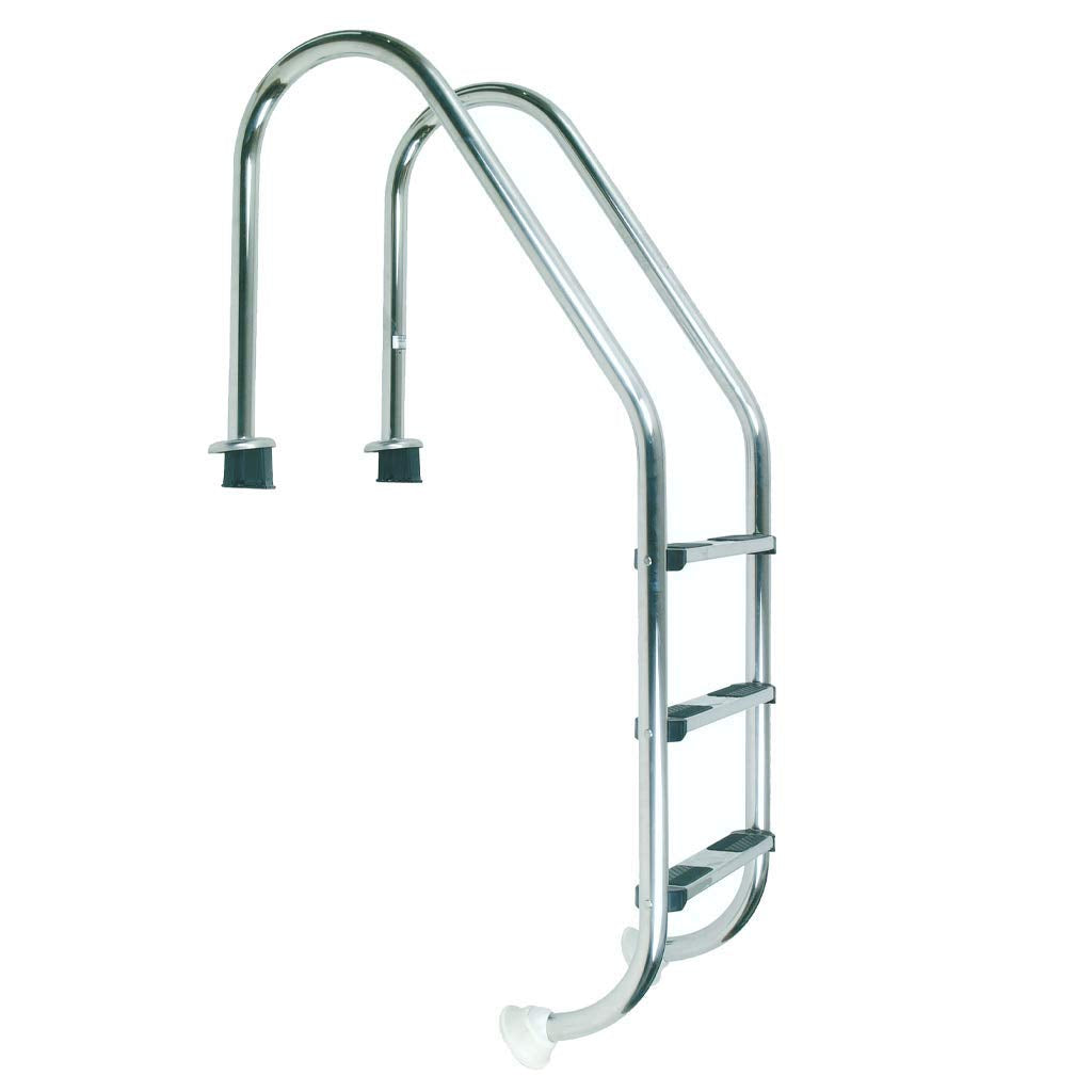 well2wellness® Hochwertige Edelstahl Einstiegsleiter V2A, 43mm Holm weit gebogen, 3 Stufen Holm, wei