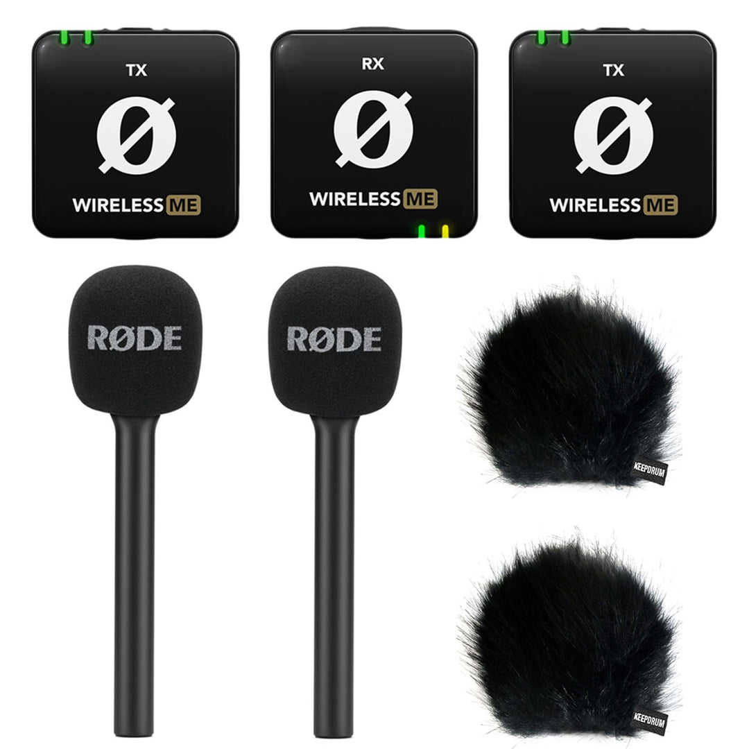 Rode Wireless ME Dual Mikrofon Funksystem + 2X Interview GO Handadapter + 2X keepdrum Fell-Windschut