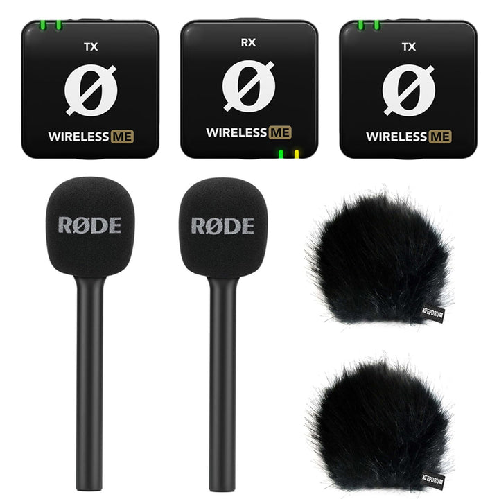 Rode Wireless ME Dual Mikrofon Funksystem + 2X Interview GO Handadapter + 2X keepdrum Fell-Windschut