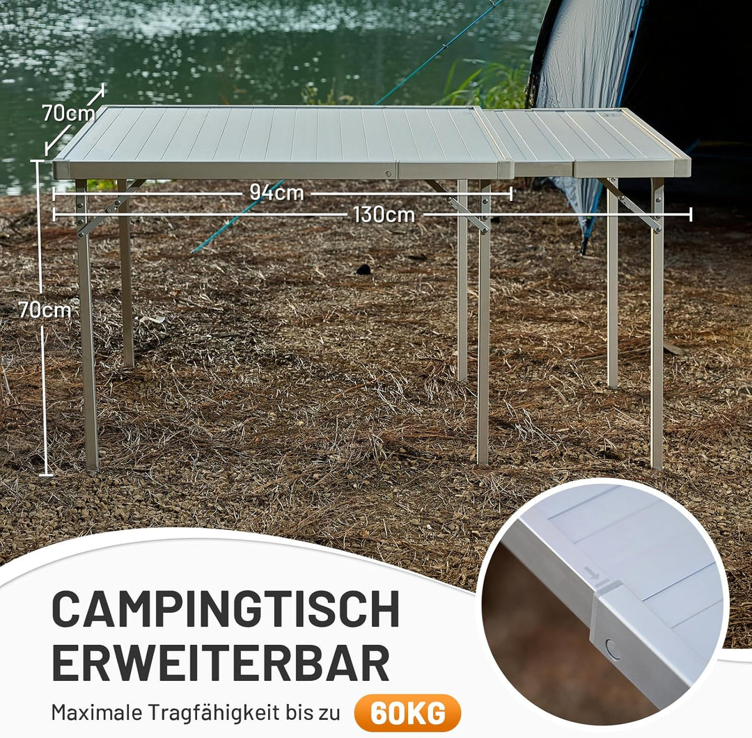 TIMBER RIDGE Campingtisch Klappbar 94/129x70cm Erweiterbar Ausziehtisch Klapptisch für 4 Personen Fa