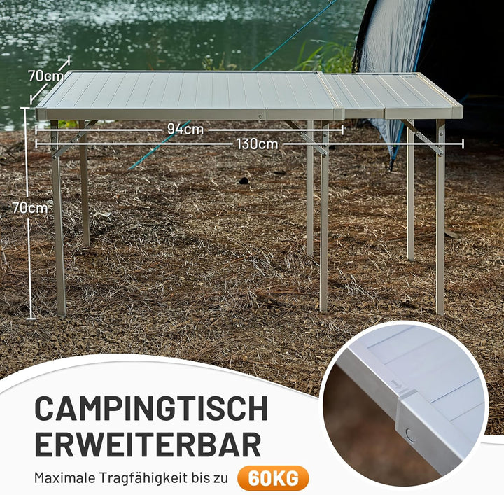 TIMBER RIDGE Campingtisch Klappbar 94/129x70cm Erweiterbar Ausziehtisch Klapptisch für 4 Personen Fa
