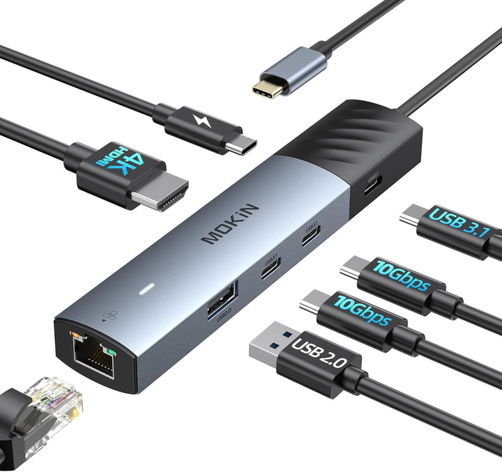 MOKIN USB C HUB, 7 in 1 USB C Adapter mit 4K@60HZ HDMI, Ethernet, 3*USB-C 3.1 Ports und 1*USB-A Date