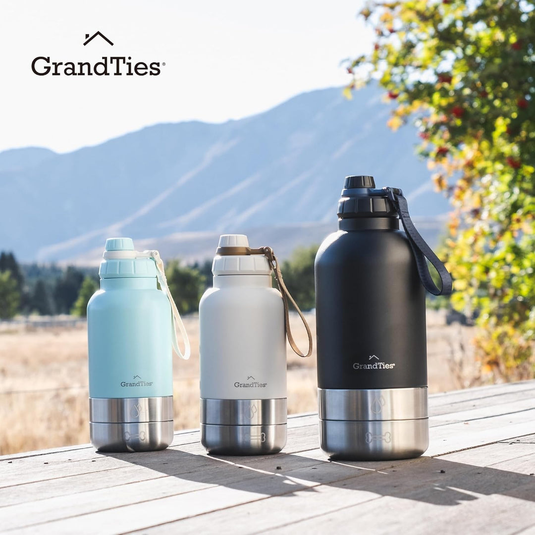 GrandTies Isolierte tragbare Hundewasserflasche mit 2 abnehmbaren Hundenapfspender, auslaufsicherer