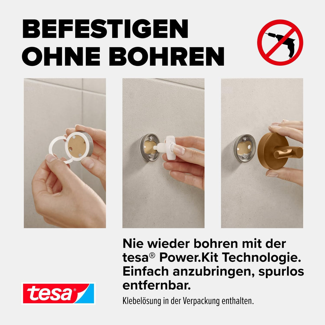 tesa MOON BRONZE selbstklebende Duschablage in gebürsteter Bronze - einstöckig und extra tief - Dusc