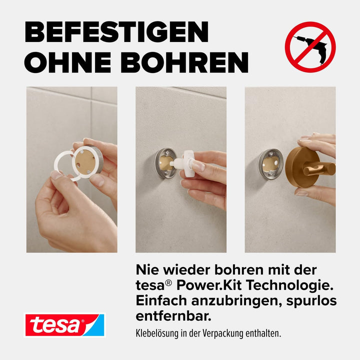 tesa MOON BRONZE selbstklebende Duschablage in gebürsteter Bronze - einstöckig und extra tief - Dusc