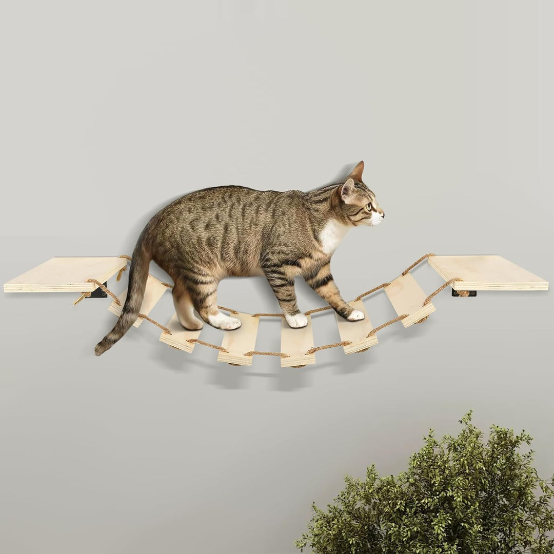 Wandregal für Katzen, Hängebrücke für Katzen, Holz, Wandbrücke für Katzen, Stange, Wandmöbel zum Sch