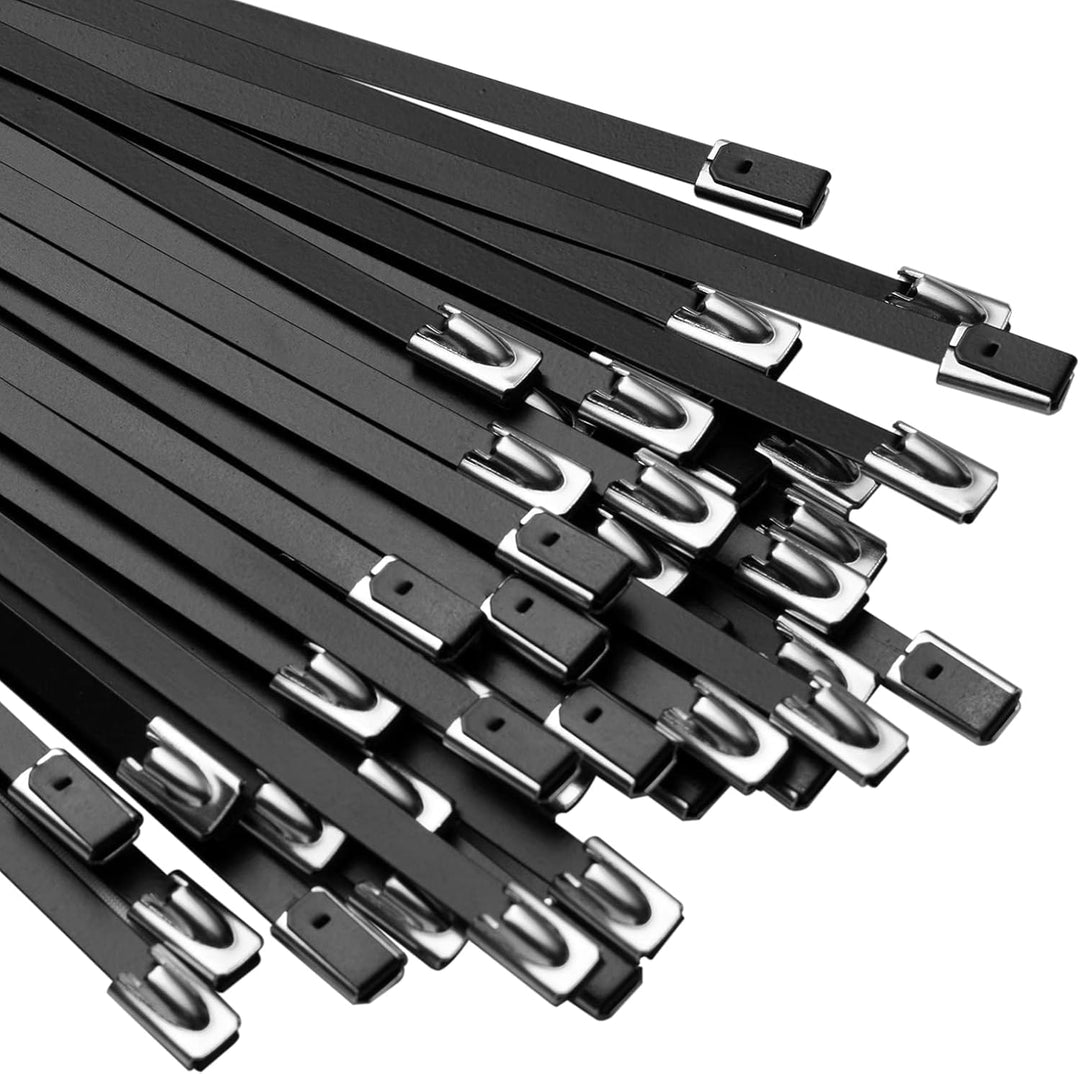 OFFO Edelstahl Kabelbinder, 100 Stk.,Kabelbinder Metall Rostfrei 400mmx4,6 mm,Kabelbinder Schwarz UV
