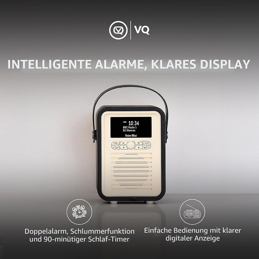 VQ Retro Mini Tragbares Radio mit Bluetooth-Lautsprecher und 60 Voreinstellungen. Enthält ein DAB-Ra