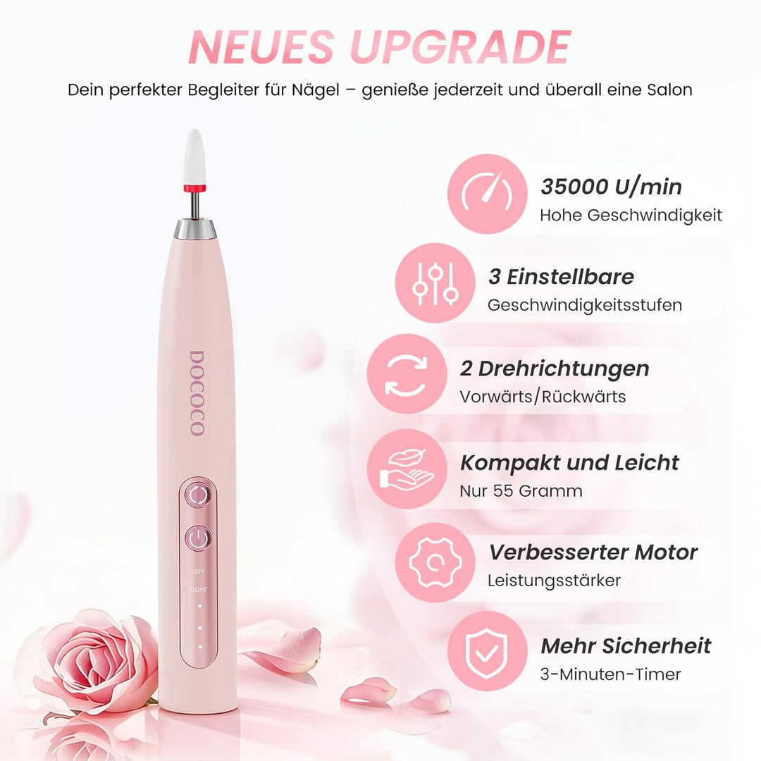 Nagelfräser Kabellos Elektrische Nagelfeile, 35000 U/Min Professionell Nail Drill, 15 in 1 Nagelfräs