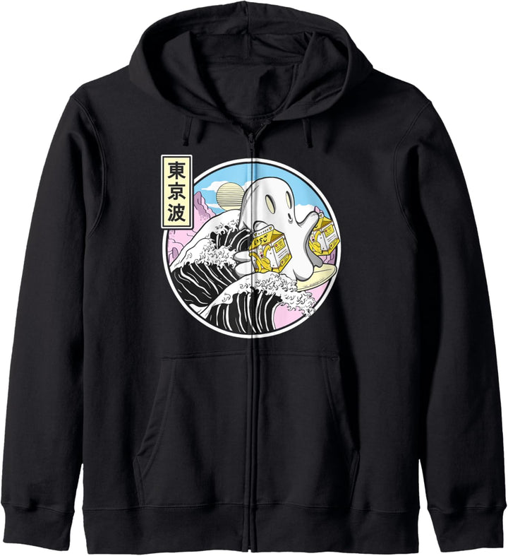 Surfen Ghost Bananenmilchkartons Kanagawa Wave Kawaii Anime Kapuzenjacke