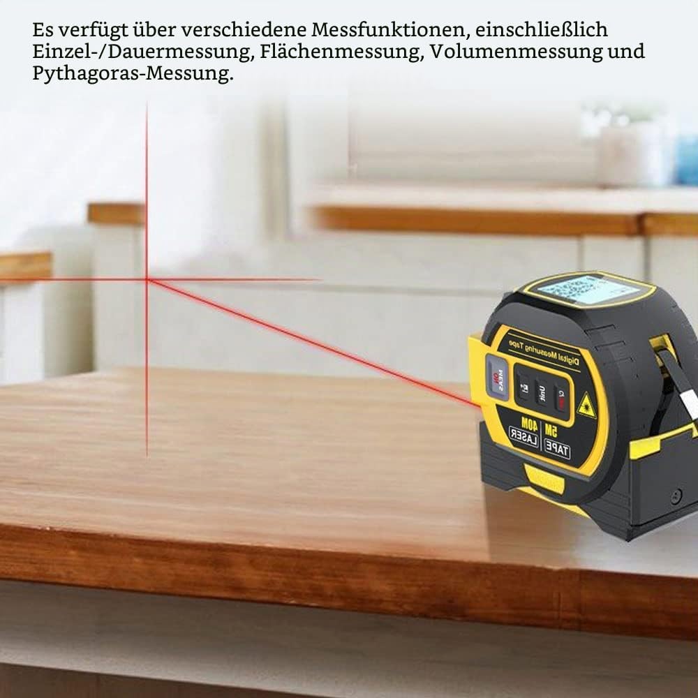 Geevorks Laser-Entfernungsmesser, Laser-Entfernungsmesser, 60 m, 3 in 1, 5 m, Massband, Lineal, LCD-