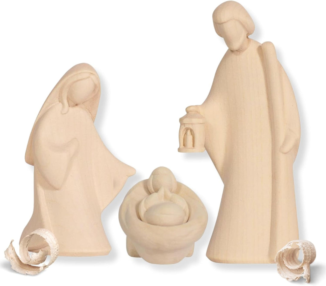 Akantus Krippe aus Holz: HL. Familie Natur mit Krippenbogen (Natur, 8,5 cm), 8,5 cm