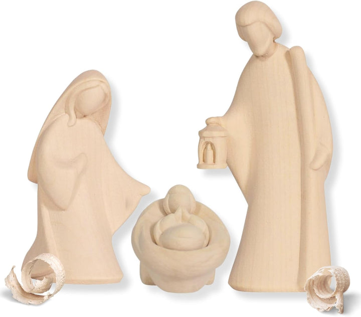 Akantus Krippe aus Holz: HL. Familie Natur mit Krippenbogen (13 cm), 13 cm