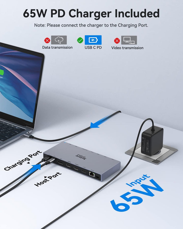 USB C Docking Station mit 65W Netzteil Laptop Dockingstation Triple Display USB C Dock Hub mit 4K Du