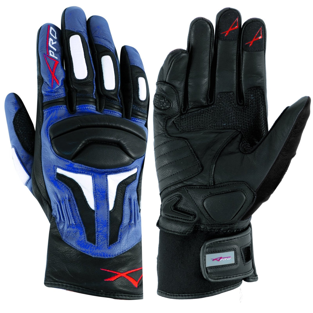 A-Pro Sommer Sport Leder Gepolsterte Handschuhe Roller Motorrad Bikers Lederhandschuhe M Blau, M Bla