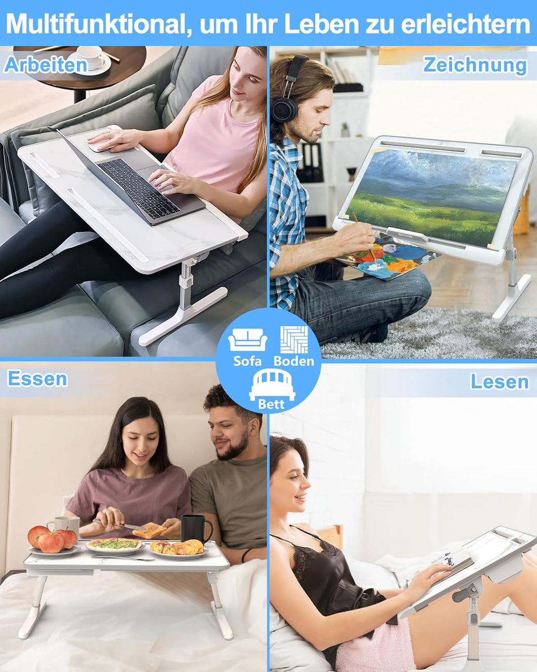 Betttisch, Potuopy verstellbare Höhe Winkel X-Large Laptoptisch, Faltbare Laptop Tisch für Bett für