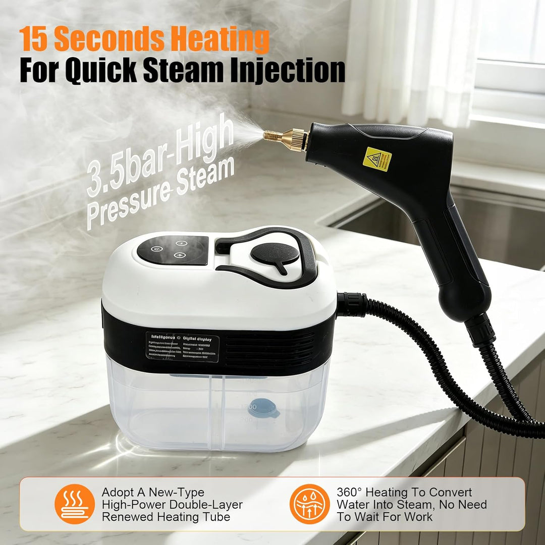 2500W Handheld-Dampfreiniger, 4,5 Bar Druck, 1500ml Wassertank, 6 verstellbare Dampfstufen, 15s Aufh
