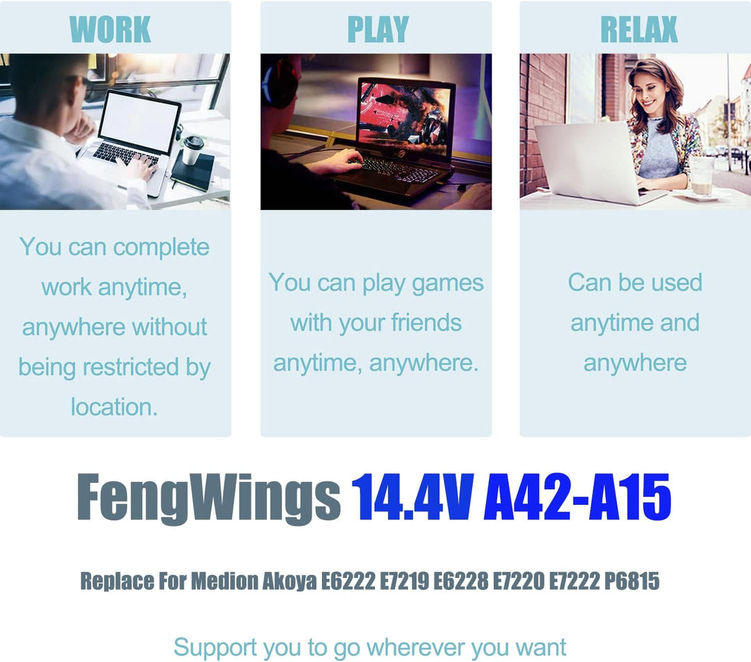 FengWings® Akku A42-A15, 14.4V 4400mAh Akku Ersetzen für Medion akoya P7818 E7220 E7222 E6222 E7219