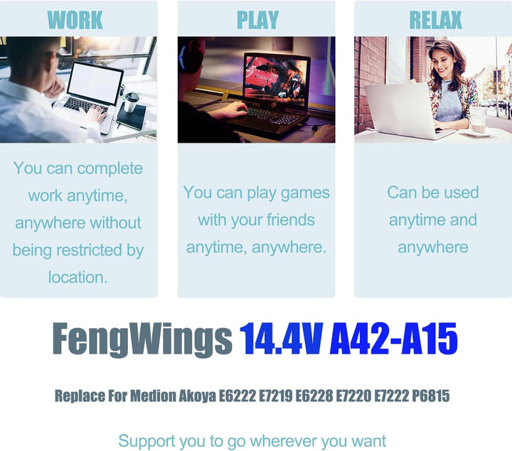FengWings® Akku A42-A15, 14.4V 4400mAh Akku Ersetzen für Medion akoya P7818 E7220 E7222 E6222 E7219