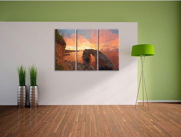 Pixxprint EIN Tag beginnt - Es Pontas Kunst als Leinwandbild/Grösse: 3 Teilig (120x80 cm) cm/Wandbil