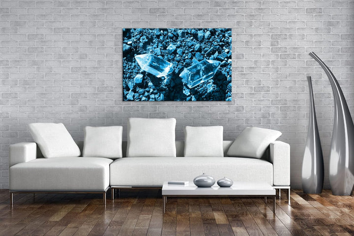 deyoli zerbrochener Kristall Format 80x60 Effekt: Monocrome Blau als Leinwandbild, Motiv fertig gera