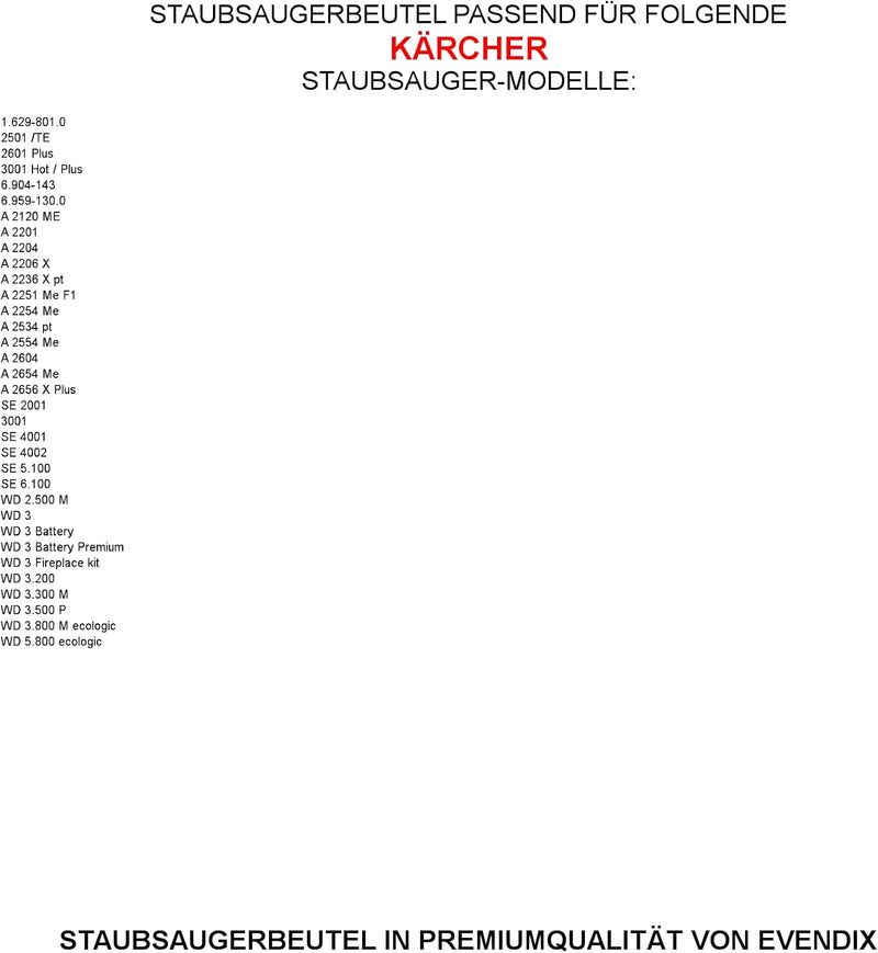 8 Staubsaugerbeutel kompatibel mit KÄRCHER 6.959-130.0, 8 Staubbeutel ähnlich Original Staubsaugerbe