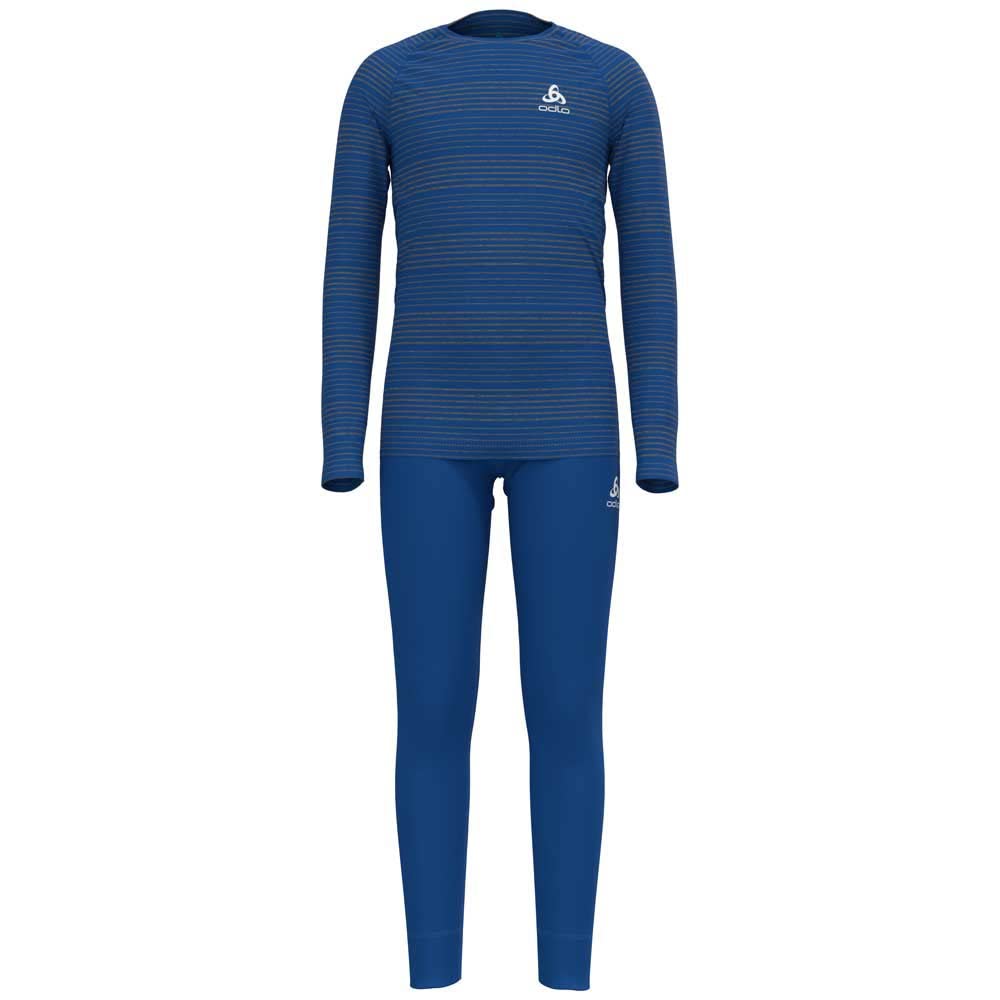 Odlo Unisex Kinder Active Warm Eco Baselayer-Set 152 Nautical Blue - Odlo Steel Grey Melange, 152 Na