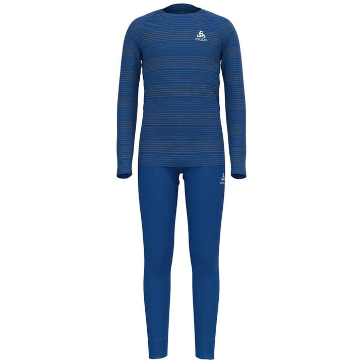 Odlo Unisex Kinder Active Warm Eco Baselayer-Set 152 Nautical Blue - Odlo Steel Grey Melange, 152 Na