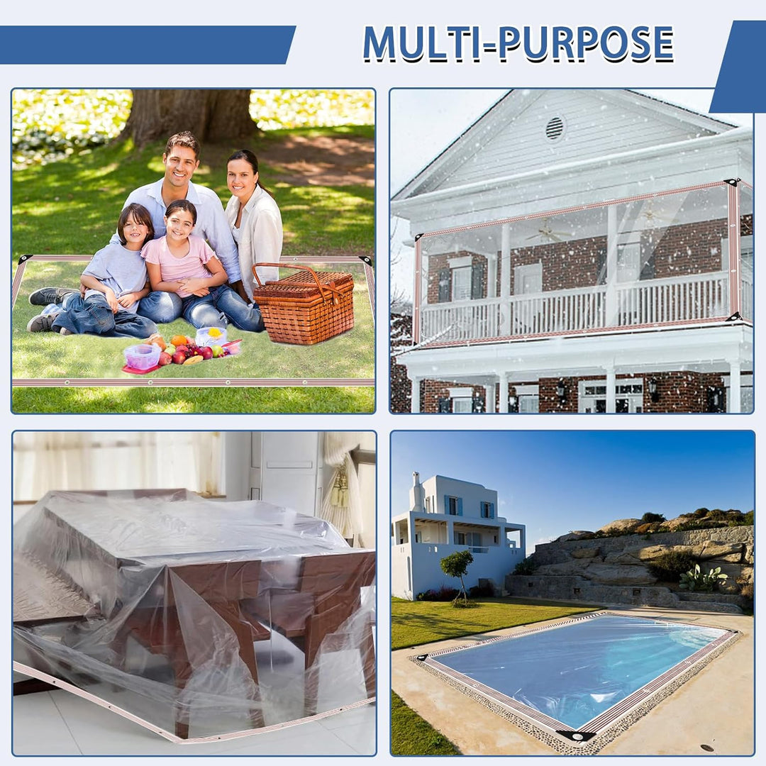 Transparente Plane mit Ösen, Wetterfeste Strapazierfähige Abdeckplane, 0.4 mm 450 g/m² PVC-Material