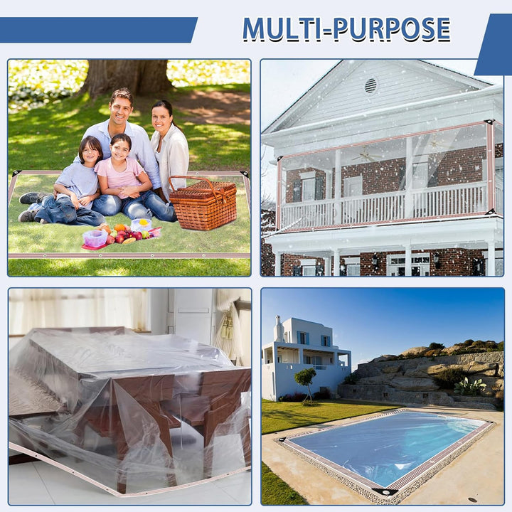 Transparente Plane mit Ösen, Wetterfeste Strapazierfähige Abdeckplane, 0.4 mm 450 g/m² PVC-Material