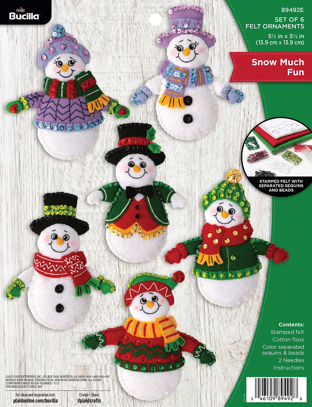 Bucilla, Snow Much Fun 89492E Filzapplikation-Set, perfekt für Bastelprojekte, Kunst und Handwerk, 6