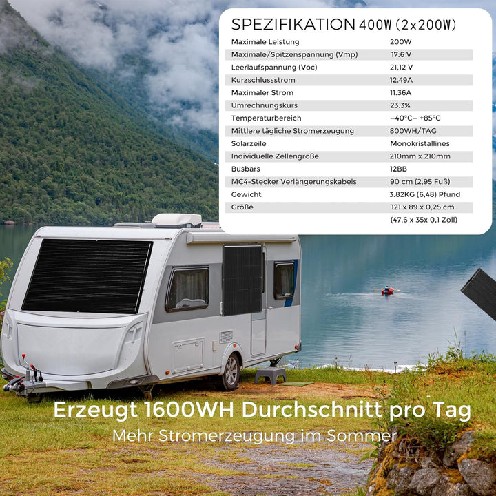 Flexibles Solarpanel 400W, 12V Monokristallines Solarmodul Flexibel 400Watt Wohnmobil für 12V Batter