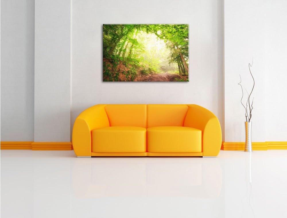 Pixxprint Sonnenstrahlen Waldweg als Leinwandbild/Grösse: 100x70 / Wandbild/Kunstdruck/fertig bespan