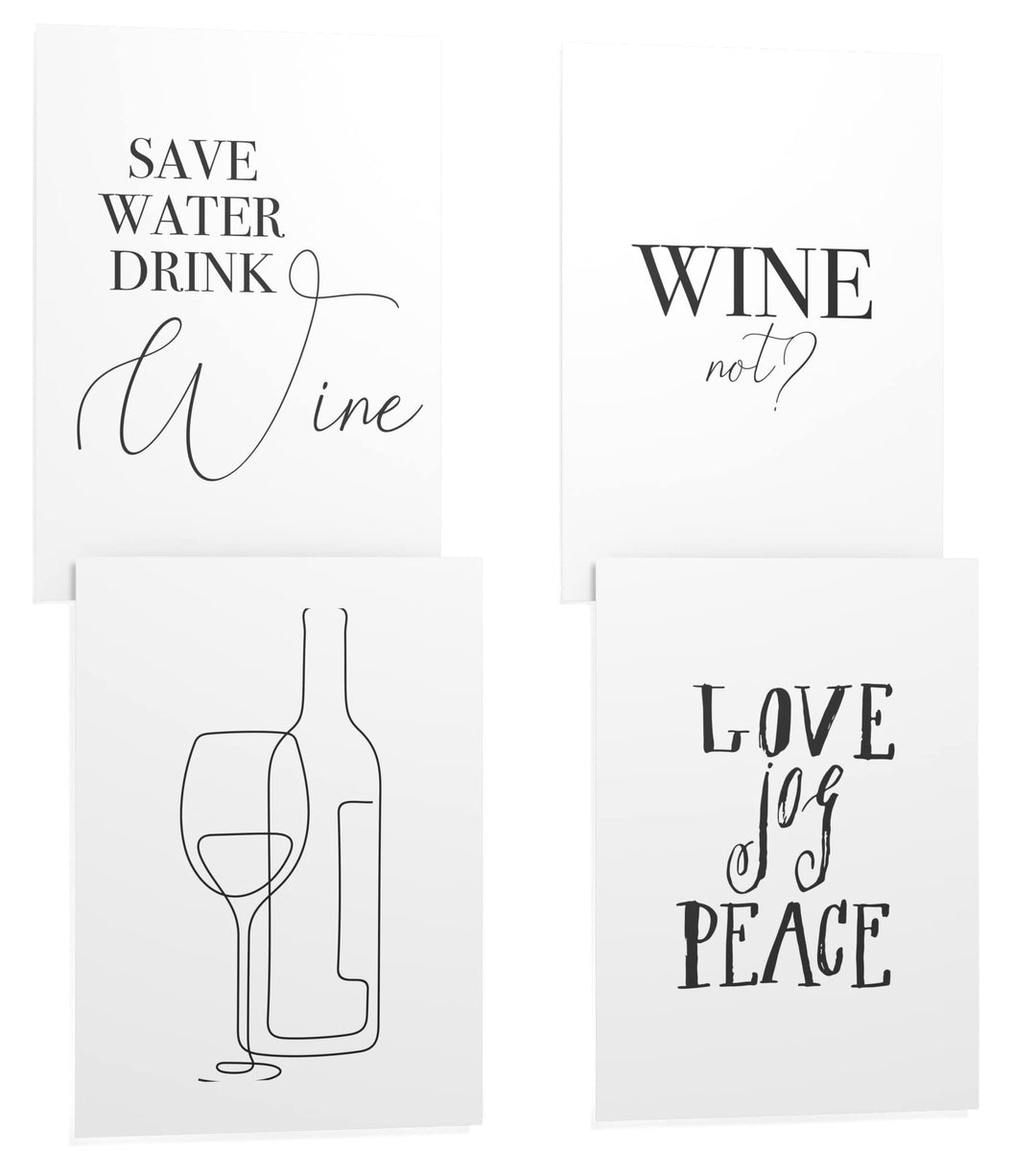 Papierschmiede® Premium Spruchposter Set 4er DIN A1, Motiv: Wine, Englisch Traube Vino, Typografie B