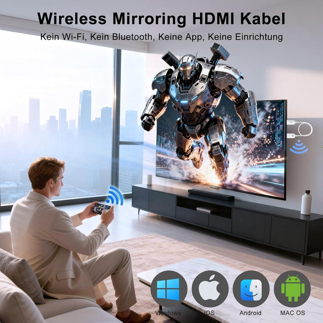 Wireless HDMI Adapter, Wireless Miracast Display Adapter mit Screen Mirror für TV von iPhone/i-Pad/M