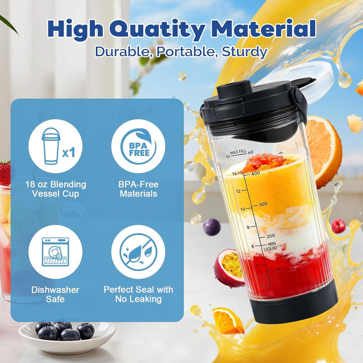 Mixgefäss kompatibel mit Ninja Blast Tragbarer Mixer, 530ml Mixbecher mit Trink- und Auslaufsicherer