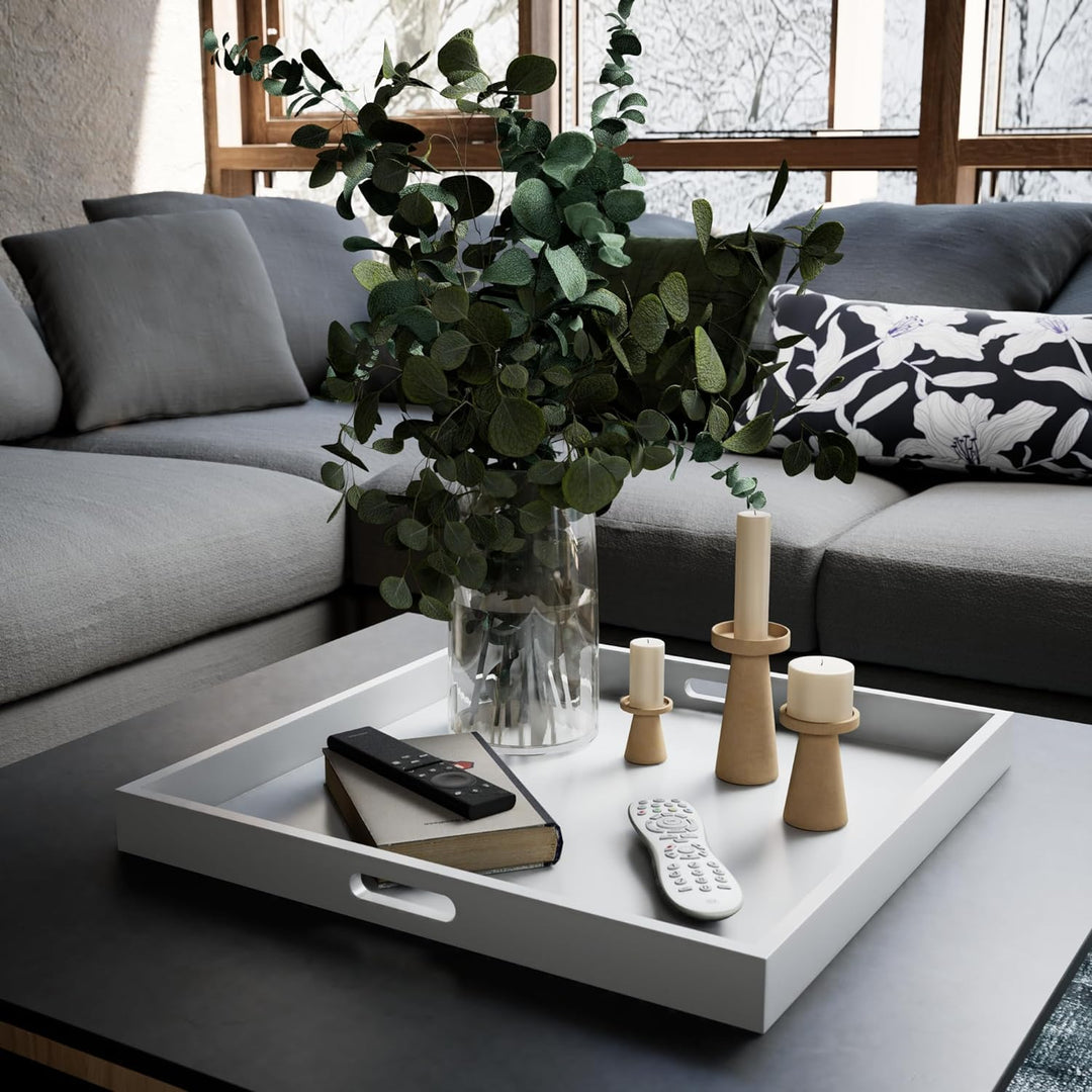 Hanobe Tablett Serviertablett Holztablett Gross: Deko Tablett Holz Gross Eckig Dekotablett Weiss 52c