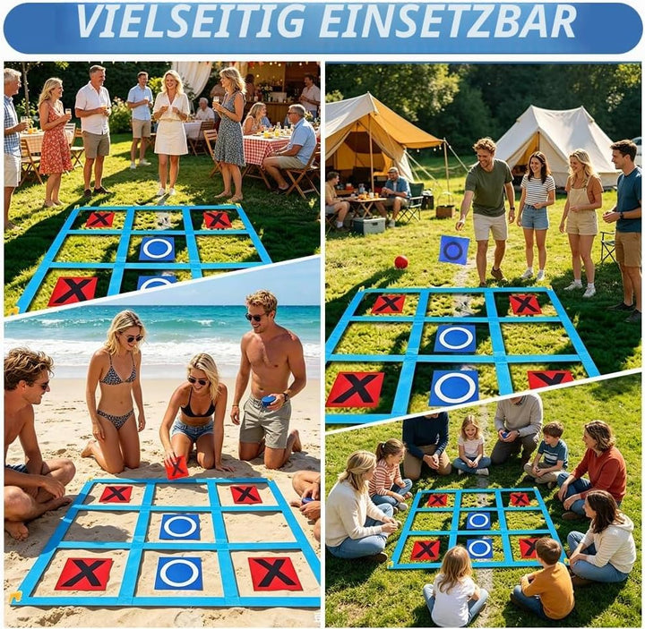 Riesiges Tic Tac Toe, 1,2m x 1,2m Outdoor Spielset Wurfspiel mit 10 Cornhole Säckchen Erwachsene & K