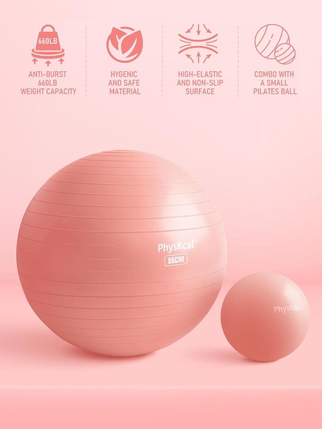 PhysKcal Gymnastikball und 23 cm Pilatesball Set, Anti Burst Gymnastikball, Anti-Rutsch-Sitzball, Ba