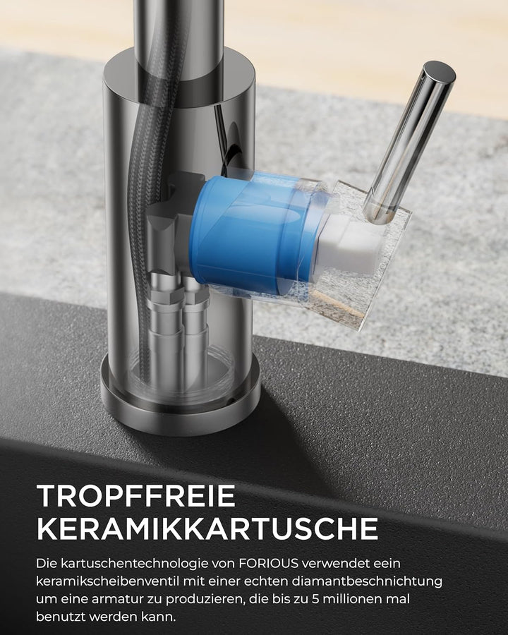FORIOUS Wasserhahn Küche, Küchenarmatur Ausziehbar mit Brause, Spültischarmatur Küche, L-förmiger Ed