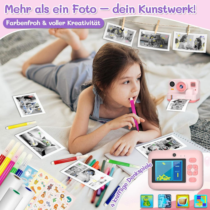 Kinderkamera Sofortbildkamera, 2,4 Zoll Sofortbildkamera Kinder mit 32GB Karte & 3 Rollen Druckpapie