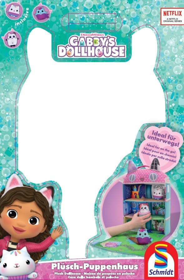 Schmidt Spiele 42804 Gabby's Dollhouse, Puppenhaus mit 3 Figuren und Lift, 41 cm Plüschfigur