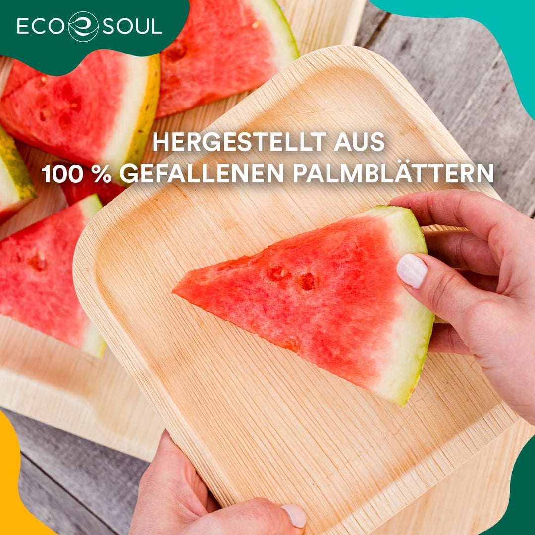 ECO SOUL 100% kompostierbare 20 cm, quadratische Palmblatt Teller [200 Stück] |Premium Palmblatt Ges