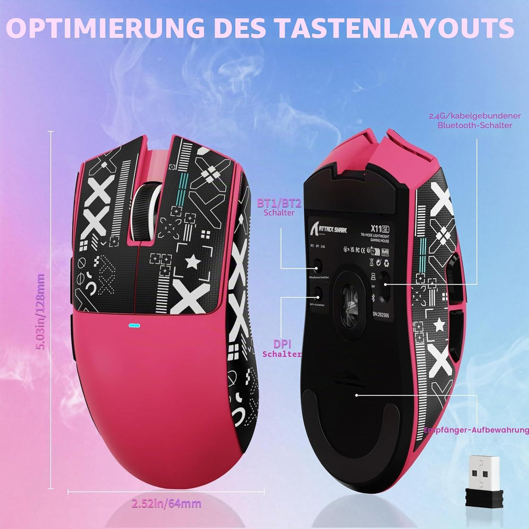 ATTACK SHARK X11 SE Kabellose Gaming-Maus, PixArt PAW3311 Gaming-Sensor, BT/2.4G Wireless/Kabelgebun
