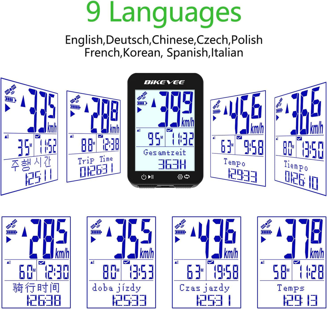 GPS Fahrradcomputer Kabellos IPX7 Wasserdicht 2.4'' FSTN Display 28H Akku Schwarz-B【Verlängerte Fron