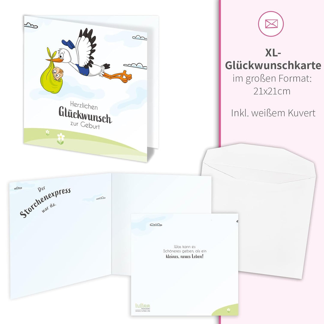 XL Storch zur Geburt Willkommen Baby I rosa Geschenk Mädchen I SET: Geburtsstorch + Stab aus Holz +