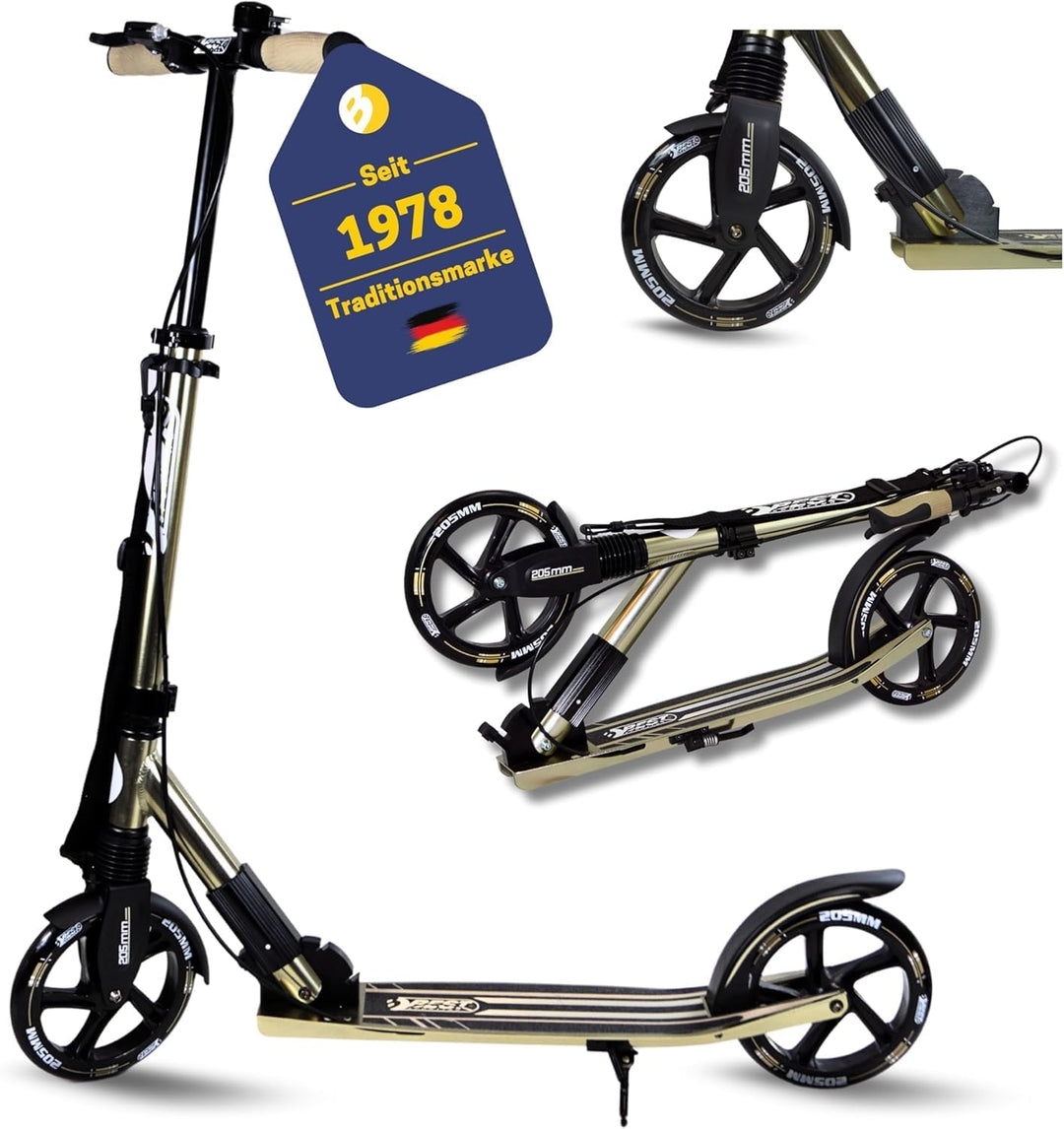 Best Sporting High End Scooter Erwachsene I klappbarer Roller mit Ständer, Handbremse, Klingel und T