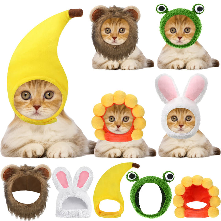 Weewooday 5 Stück Katze Hut Kostüme Süsse Löwenkostüm für Katzen Hase Kaninchen Hut mit Ohren Lustig