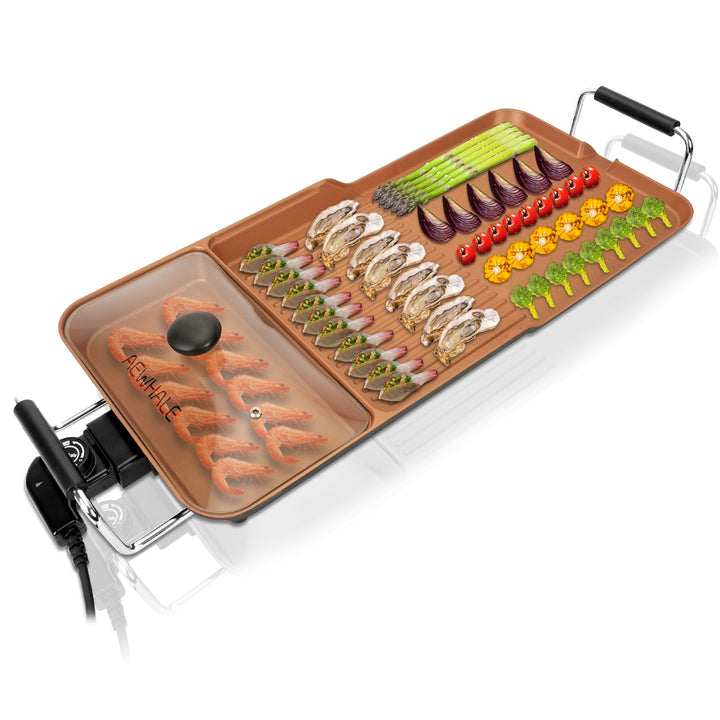 AEWHALE 3-in-1 Grillplatte Elektrisch, 2000 W, Tischgrill Elektrisch für Drinnen und Draussen mit An